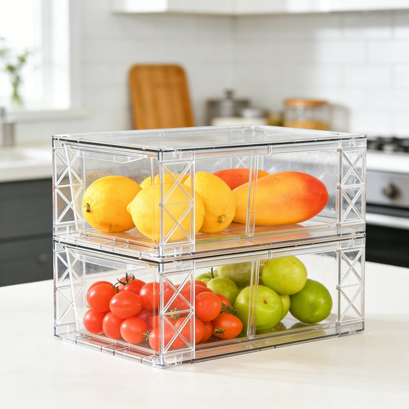 Ensemble de 6 organisateurs de garde-manger et rangement, bacs de rangement de cuisine empilables transparents avec poignées, organisateur de nourriture pour armoire de réfrigérateur de salle de bain