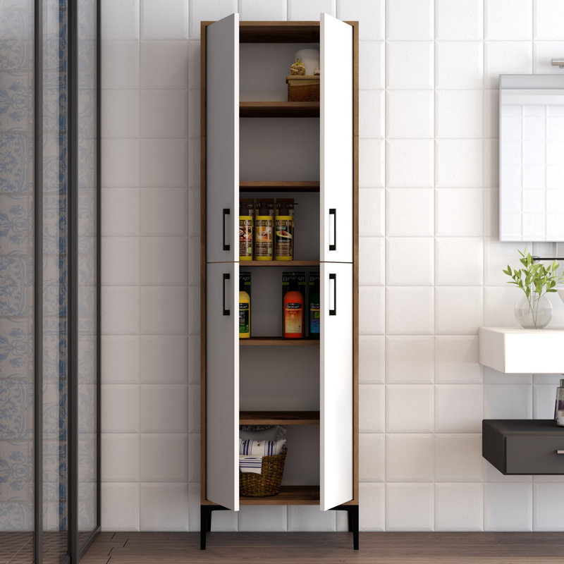 Arvydas Freestanding Linen Cabinet, White/Wood
