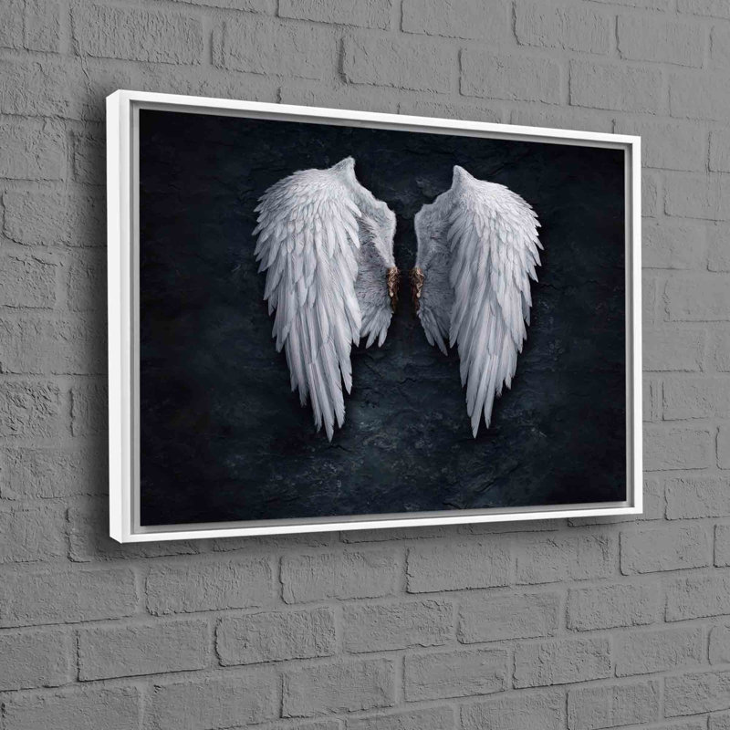 Banksy Inspired Angel Art Featuring Fashion Wings in Abstract Design on Canvas for Modern Wall Decor, 80cm H x 110cm W, White