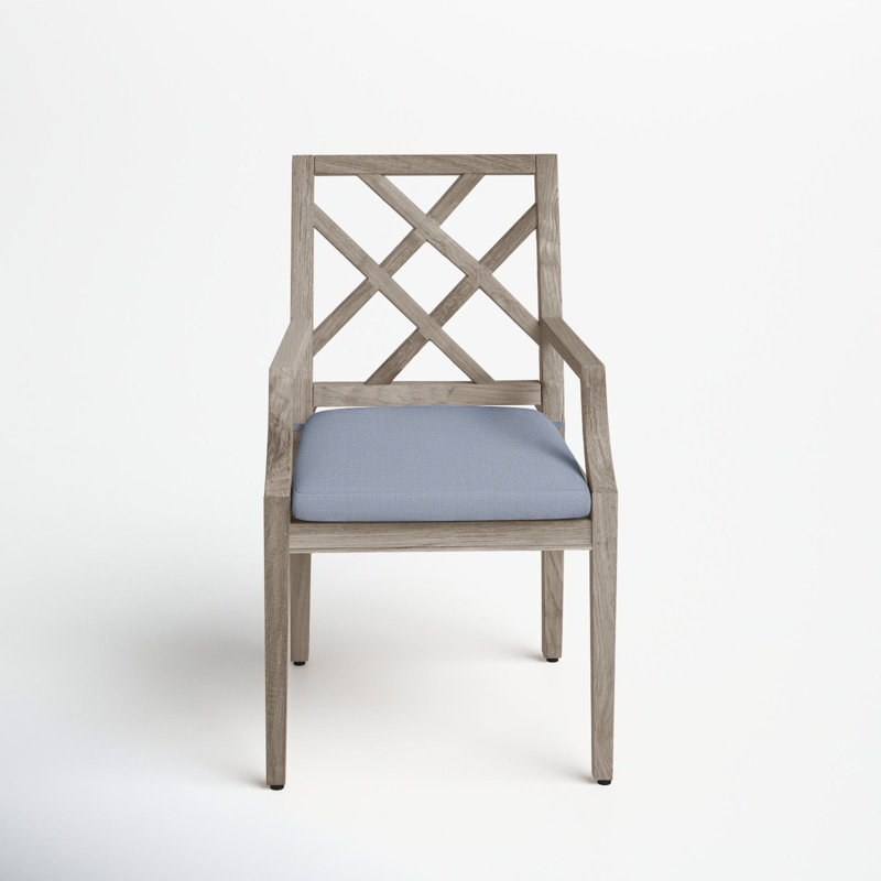 Chaise avec accoudoirs en teck Haley - Huître, Huître teck, Pas de soudure, Sunbrella® ‑ Arbor Chambray colombe