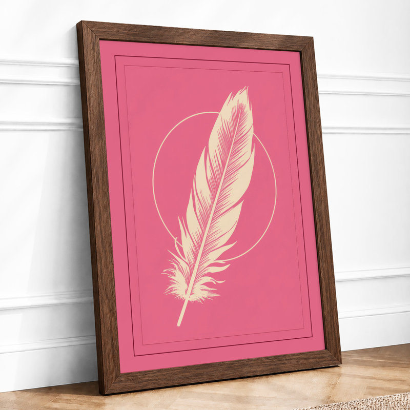Feather in Circle Minimalist - Framed Print, A1 - 84.1 x 59.4 cm, Walnut