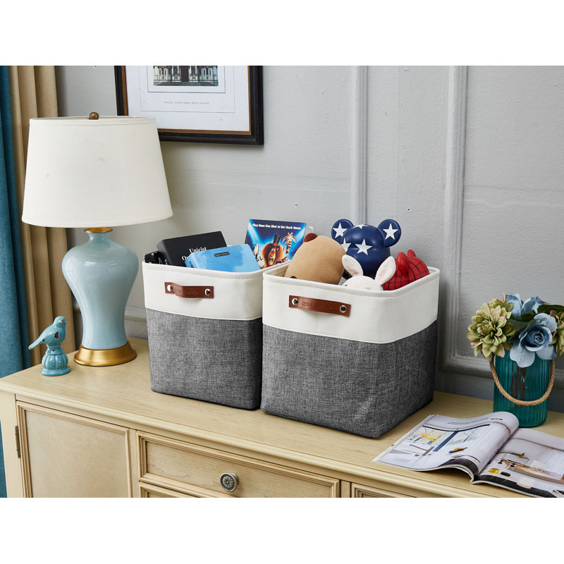 Cube ou bac en tissu robuste, H 11 po x l 11 po x P 11 po, Gris ardoise / blanc