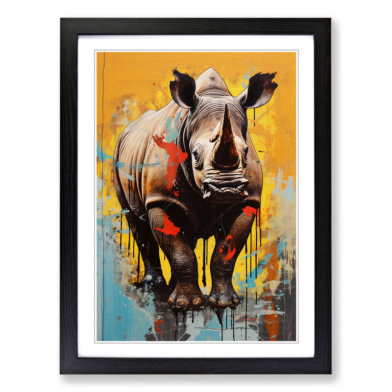 Rhino Contemporary No.2 - Framed Print, Black, 34cm H x 25cm W x 2cm D