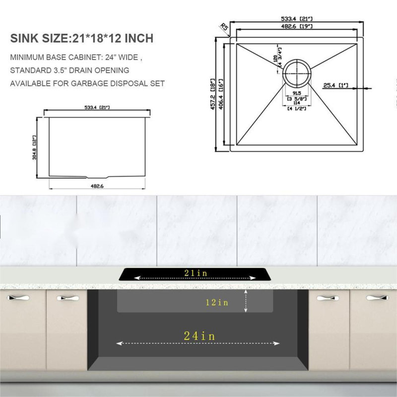 Laundry Sink - 21X18x12" Undermount Laundry Sink