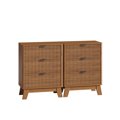 Ensemble de 2 tables de chevet cannelées de 23,6 po de largeur avec 2 tiroirs de rangement et des pieds évasés