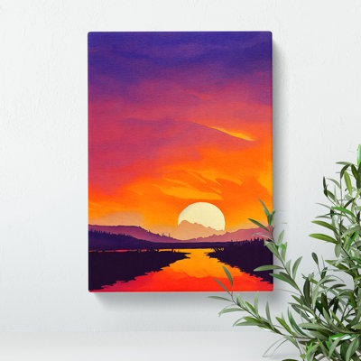 Sunset Lake Watercolour No.2 - Wrapped Canvas Painting
