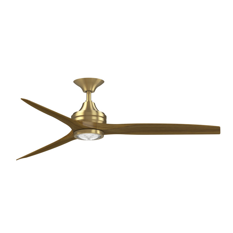 Spitfire 60 inch Indoor/Outdoor Ceiling Fan with LED Light Kit - Brushed Satin Brass with Koa blades, Brushed Satin Brass