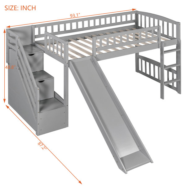 Latitude Run® White Twin Loft Bed With Slide, Drawers And Built - In ...
