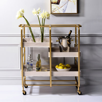 3 Adjustable Trays Gold And White Dining Cart - Metal, For Space With Robust Ideal For Room Advance
