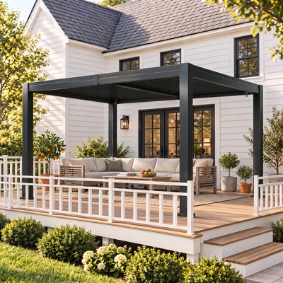 12 pi. L 10 pi. D Pergola d'extérieur en métal avec toit réglable