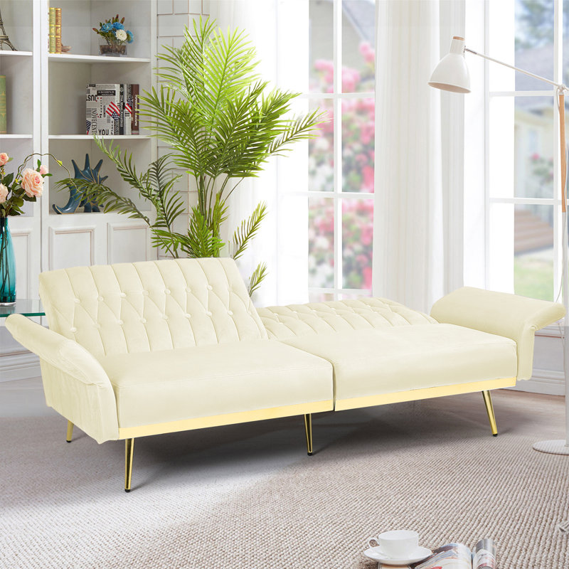 Somiya Upholstered 70'' Sleeper Sofa, Beige Velvet