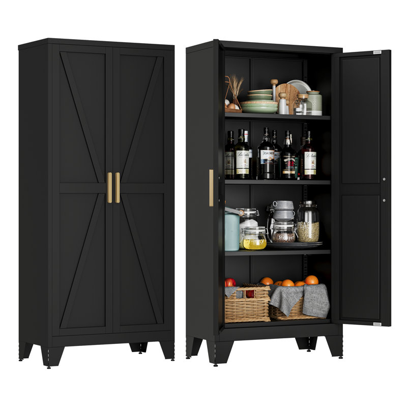 Armoire de rangement à 4 niveaux pour garde-manger en métal de 61 po de hauteur, Noir, noir, noir, noir
