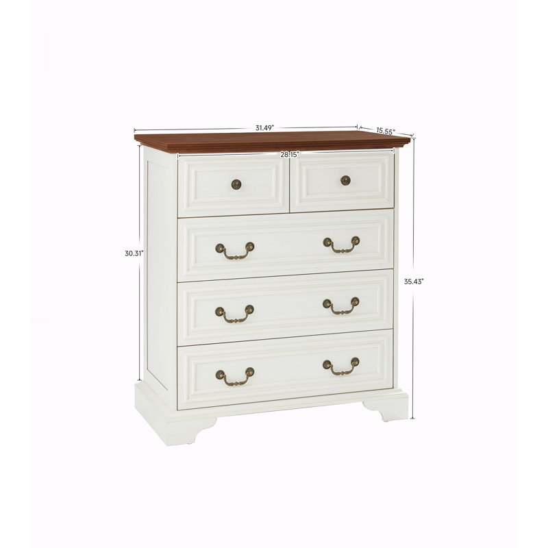 Commode 5 tiroirs pour chambre à coucher, Blanc