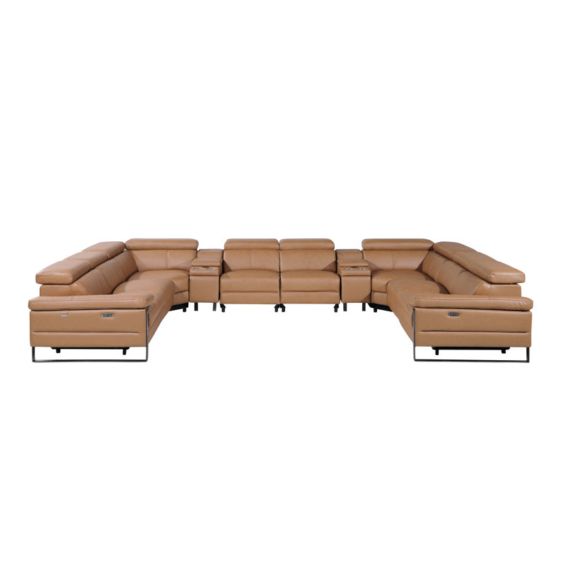 Canapé modulaire inclinable électrique en U 10 pièces avec 4 fauteuils inclinables et appuis-tête électriques en cuir italien