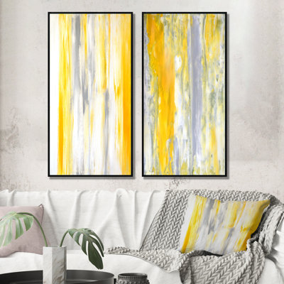 «Yellow and Gray Merging Abstract», ensemble de 2 impressions sur toile