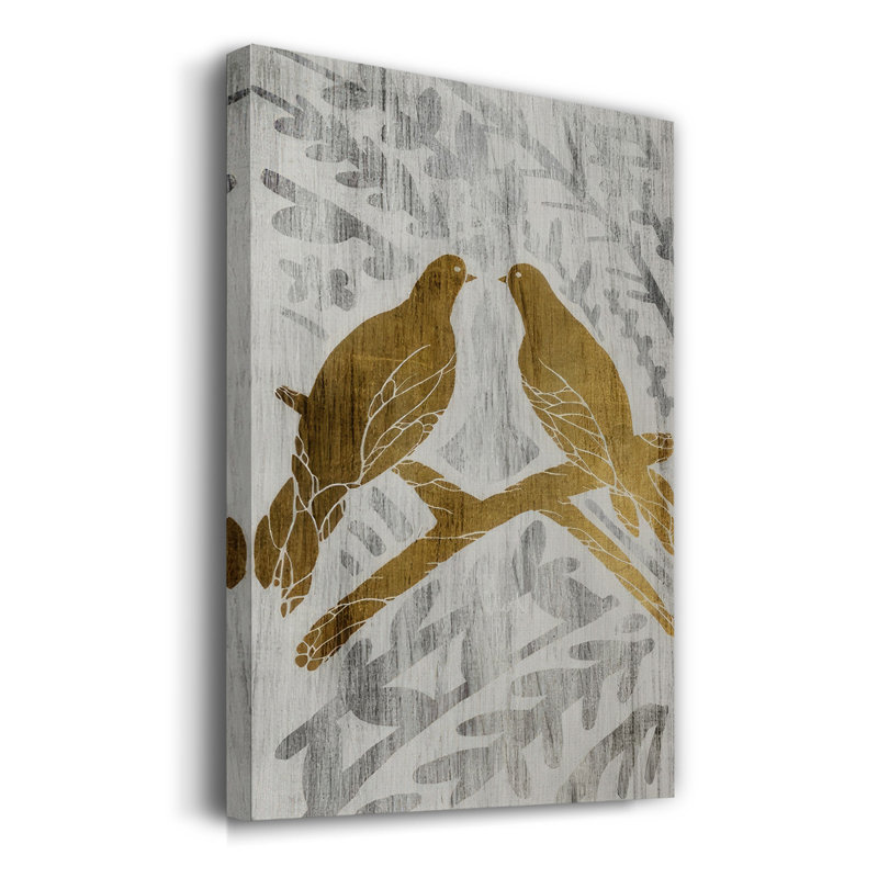 Deux tortues colombes - feuille d'or des Fêtes sur toile, H 60 po x l 40 po x P 1,5 po