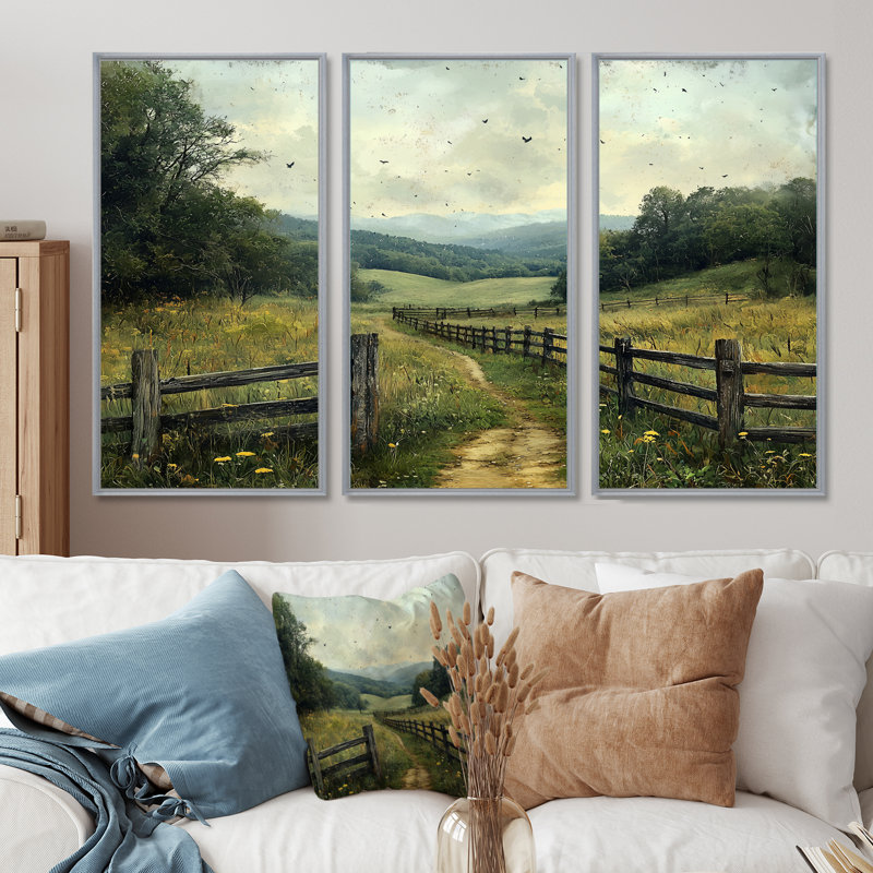 Ensemble de salon Green Peaceful Valley II - Farmhouse Wall Art, H 28 po x l 36 po x P 1 po