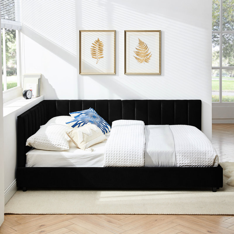 Lit de jour double avec revêtement en velours noir et tissu d'ameublement pour chambre
