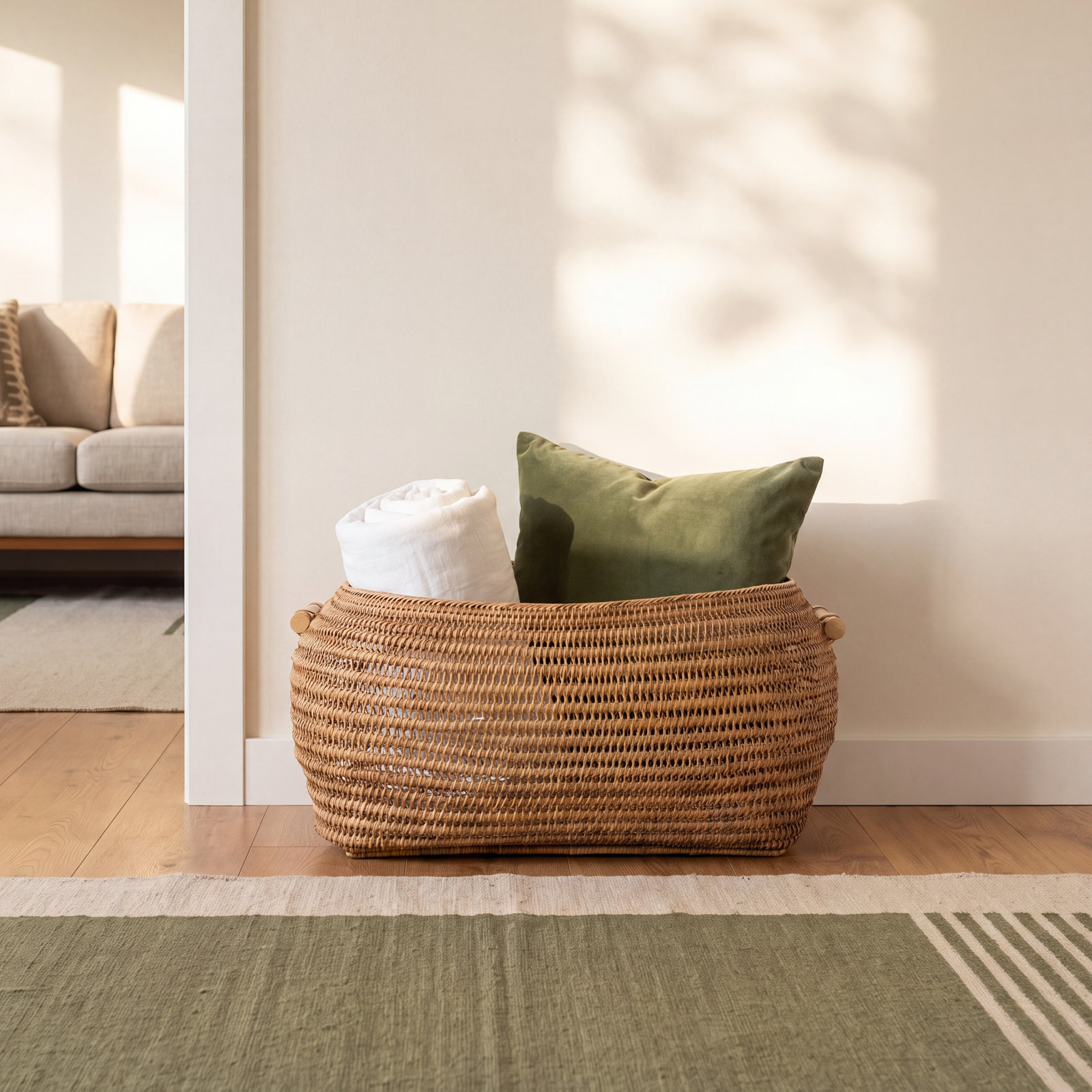 Tatiana Rattan Basket With Handles 1