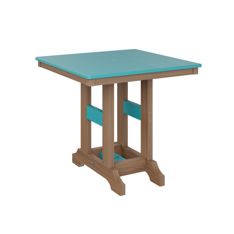 Garden Classic Outdoor Square Dining Table, Antique Mahogany, Aruba Blue