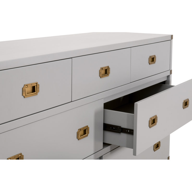 Gray Double Dresser with Felt Lined Drawers and Ball Bearing Glides