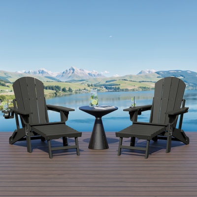 Laguna Outdoor Folding Adjustable Adirondack Chair With Cup Holder & Hideaway Ottoman (Set Of 2)