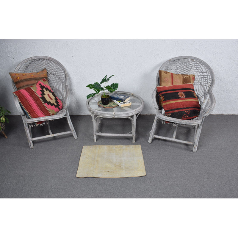 Small Antique Turkish Rug in Green: A Handmade Vintage Door Mat Perfect for Gifting