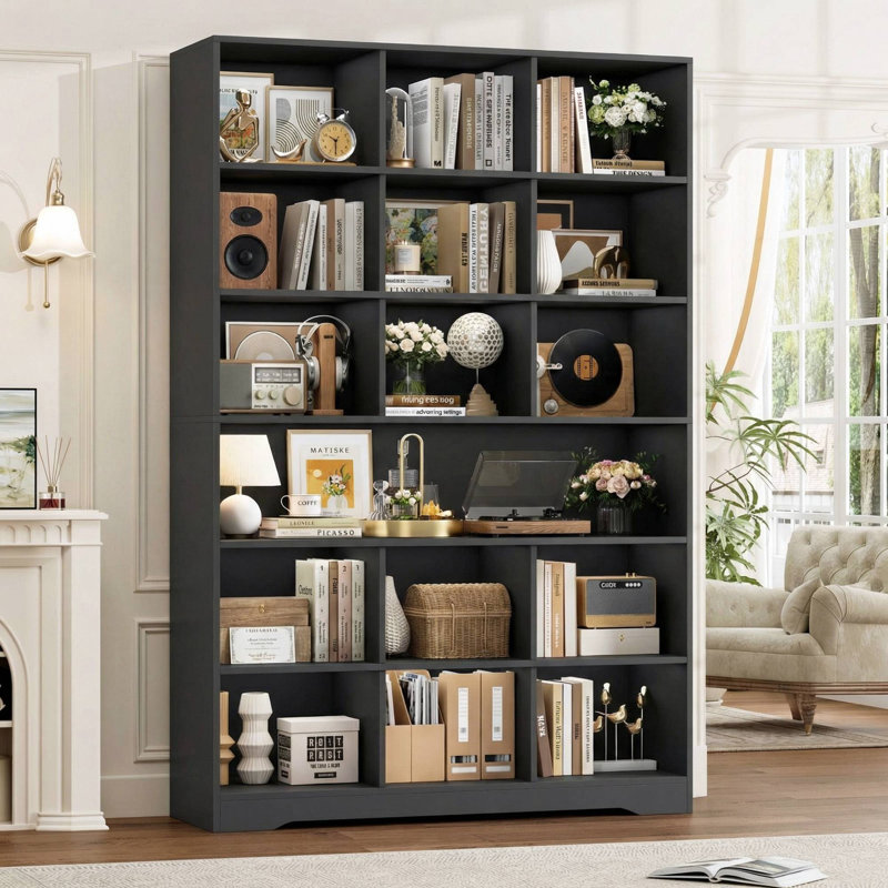76.1''H 6-Tier Standard Bookcase, Cube Bookcase, Black