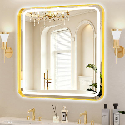 Miroir de salle de bain rectangulaire à DEL avant et rétro-éclairé, miroir de meuble-lavabo mural anti-buée, à intensité variable et réglable en 3 couleurs, fonction mémoire