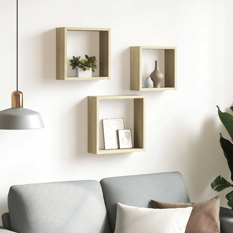 Tablettes murales cubiques flottantes, Chêne de Sonoma, H 10,6 po x l 10,6 po x P 3,9 po