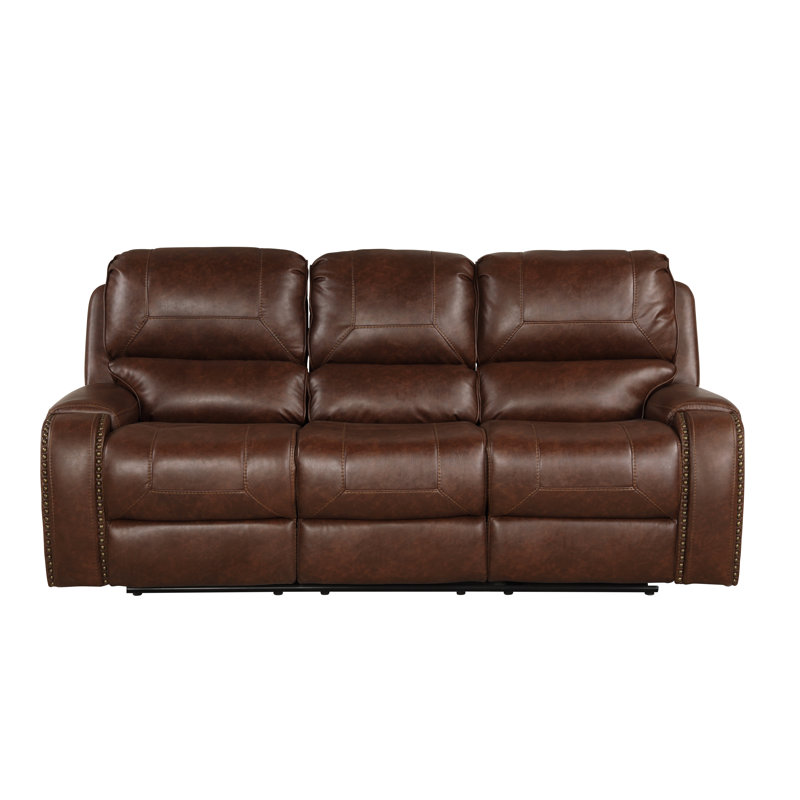 Wheresford 89.37'' Faux Leather Reclining Sofa, Brown Faux Leather