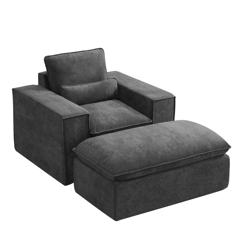 Fauteuil d'appoint 43,3 po en chenille avec repose-pieds, Gris foncé