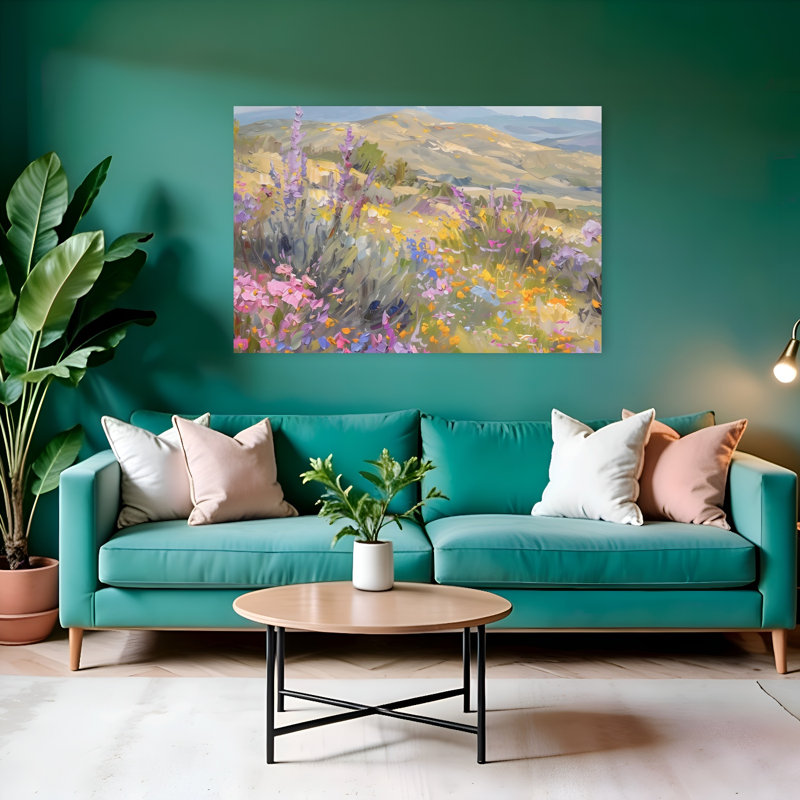 High High Flowers Contemporary Serene Tranquil Landscape Nature, art mural, H 32 po x l 48 po
