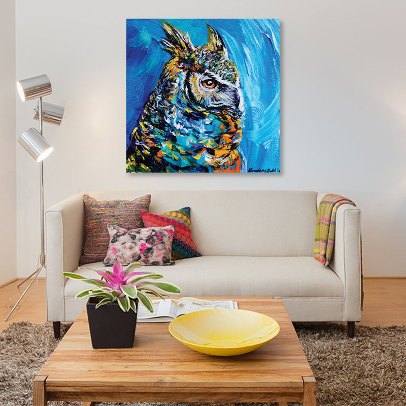 «Eagle Owl», reproduction sur toile, H 18 po x l 18 po x P 1,5 po, Toile tendue, Pas de tapis
