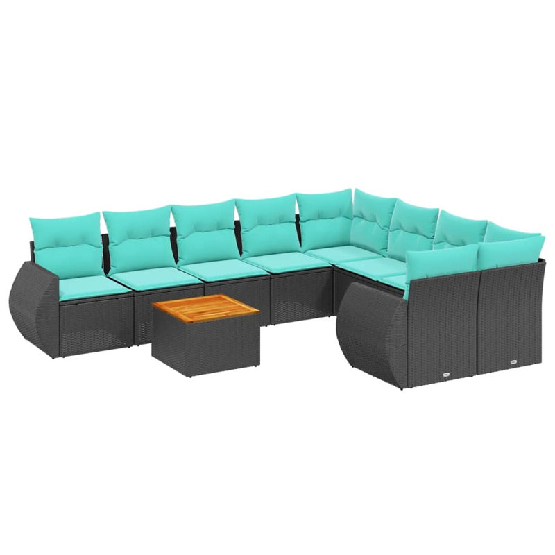  Ensemble de canapé de patio 9 pièces avec coussins en rotin de polyester noir