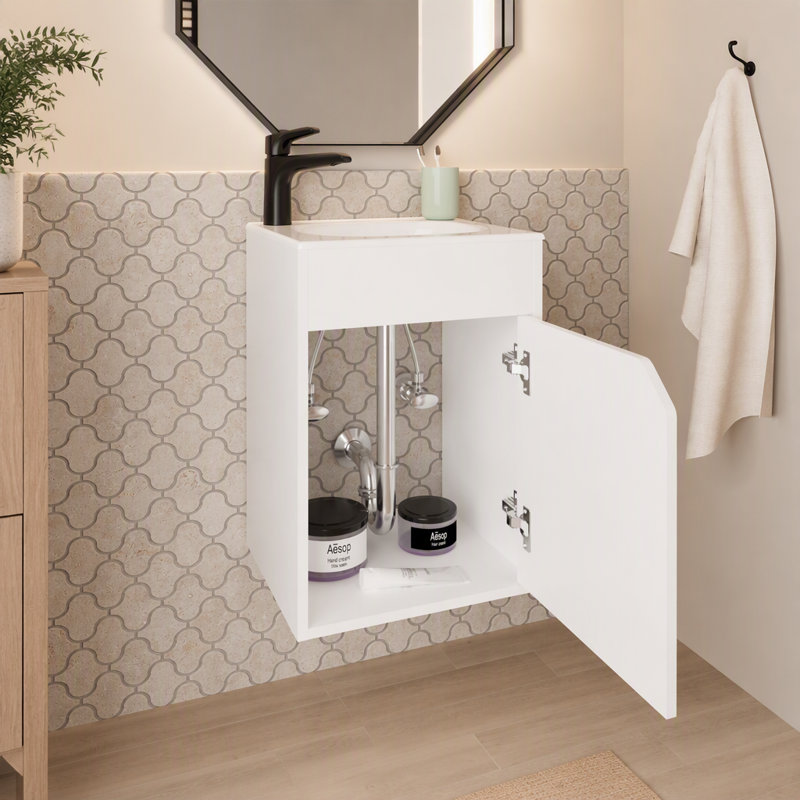 Meuble-lavabo flottant blanc avec porte