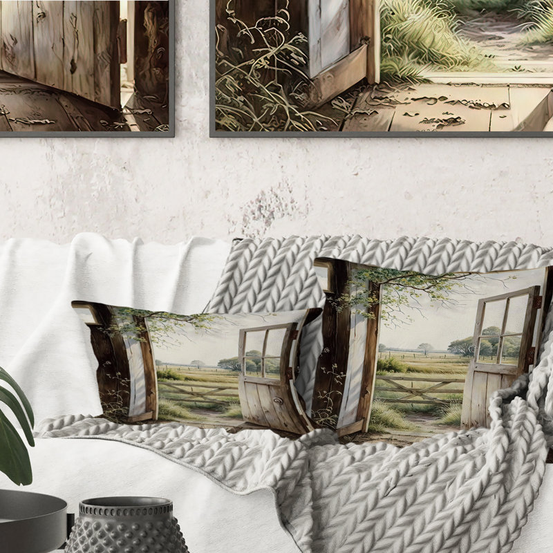 Vue d'un chalet champêtre II - Coussin imprimé paysage de ferme, H 18 po x l 18 po, Carré