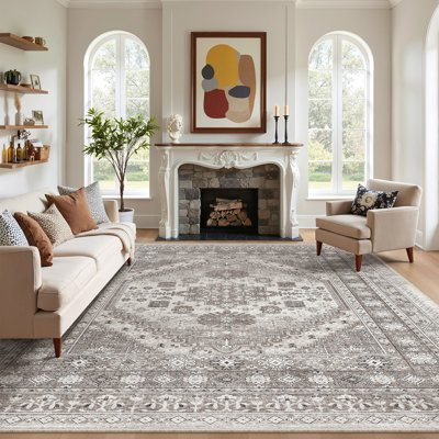 Malaika Machine-Washable Non-Slip Medallion Area Rug