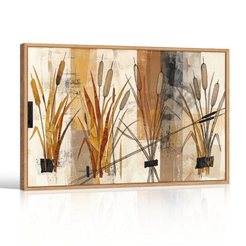 Ensemble de 1 tableau abstrait sur toile « Roseaux », 32"H x 48"W, Natural
