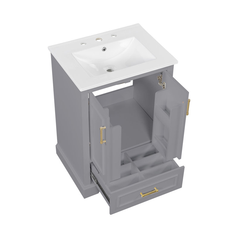 Meuble-lavabo simple 24 po avec lavabo en céramique, Gray