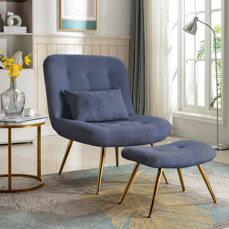 Roemello Upholstered Slipper Chair with Ottoman, Blue 