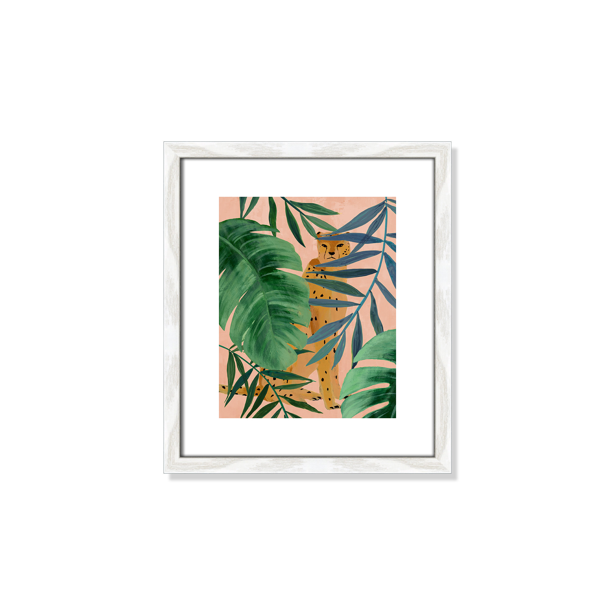 Silent Jungle - Painting Print, White Wood Framed Paper, 15" H x 13" W x 0.75" D