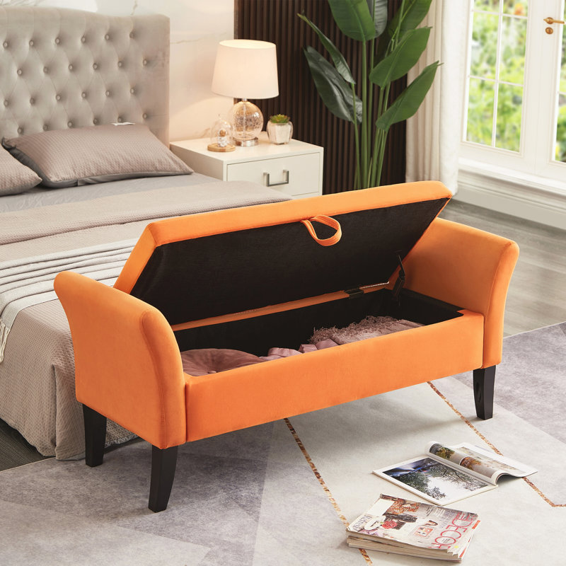 Banc de lit avec rangement, H 22 po x L 51,5 po x P 18,3 po, Orange, Orange