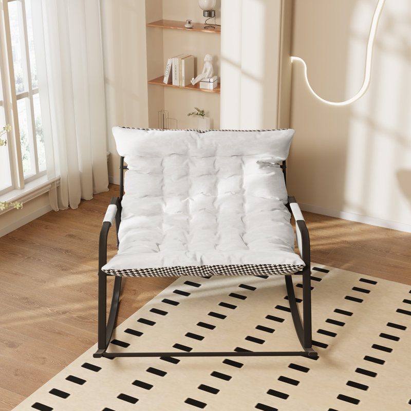 Chaise berçante large en métal avec coussin amovible, Blanc