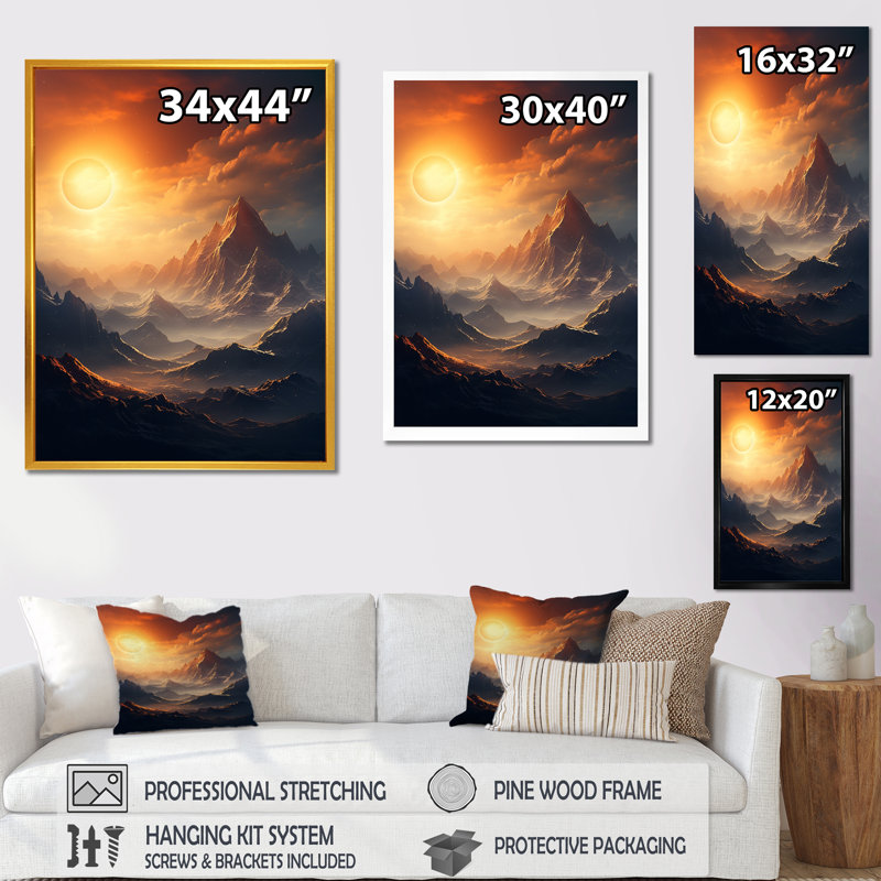 Lunar Space Mountain Landscape I - Art mural paysages spatiaux, Toile tendue, H 44 po x l 34 po x P 1,5 po