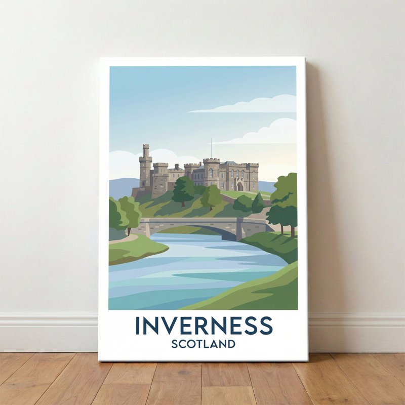 Inverness, Scotland - Romantic Highlands Travel Poster: Castle Over The River Ness. Giclee Print On Wrapped Canvas. Wall Art, Home Decor - Cities & Towns, Scotland - Wrapped Canvas Print