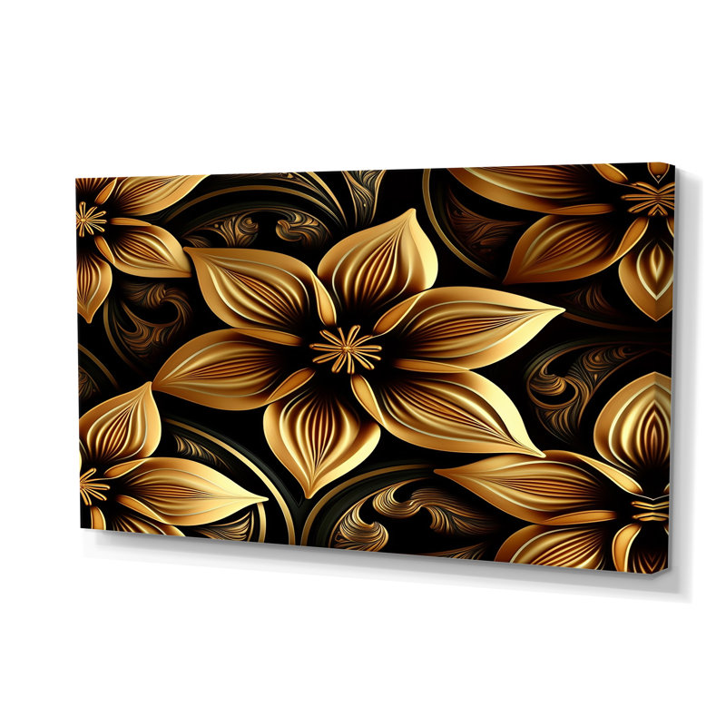 «Golden Lily On Black II», art floral sur toile, H 40 po x l 60 po