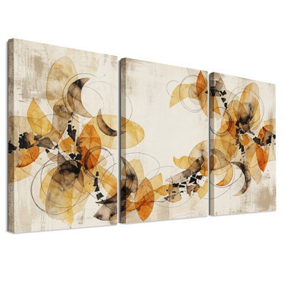 Ensemble de 3 toiles abstraites à l'aquarelle abstraite orange et brun clair