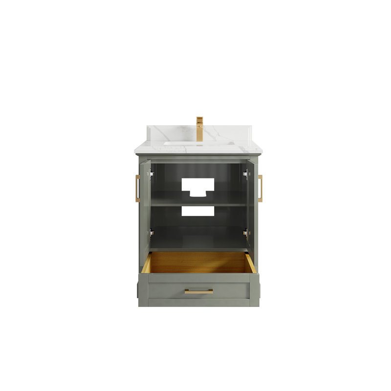 Boston 30 In. W X 22 In. D Single Sink Bathroom Vanity In Evergreen With Cove Edge White Quartz, Calacatta Laza