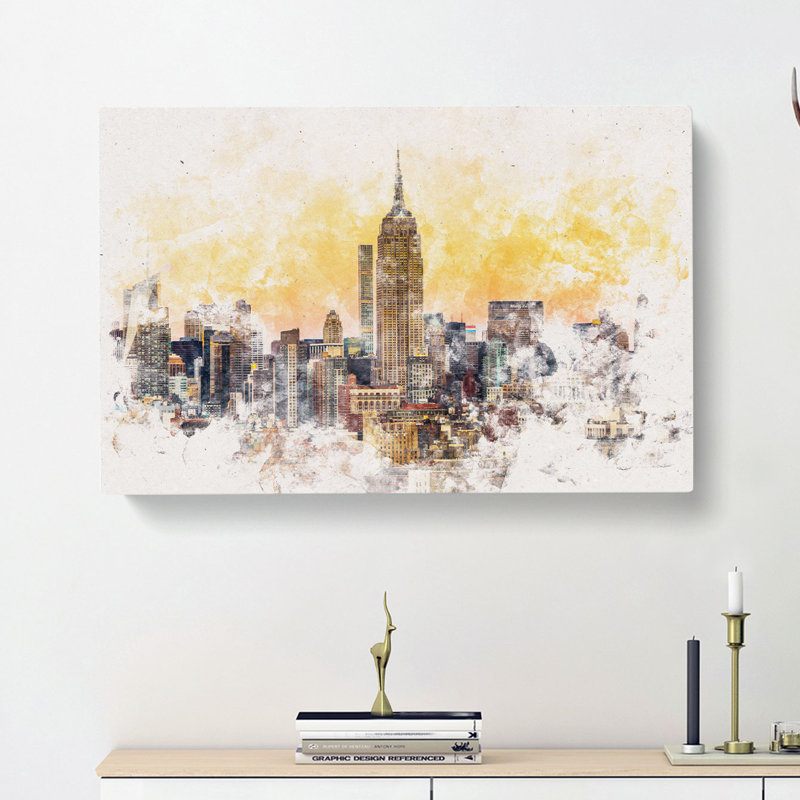 Yellow New York Skyline - Wrapped Canvas Print, 40cm H x 60cm W x 4cm D